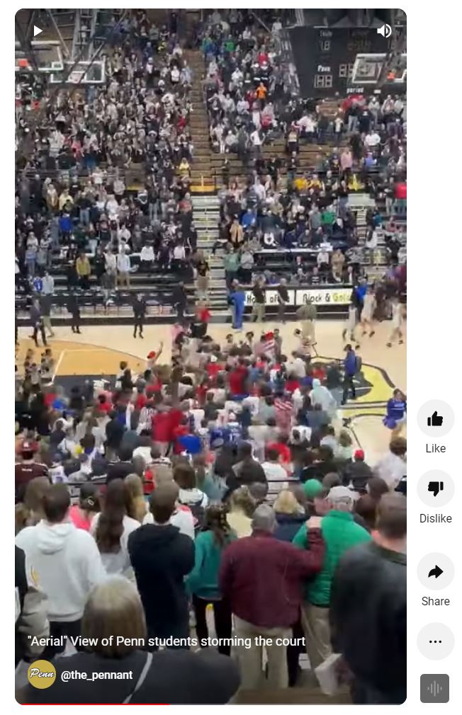 Aerial view of storming the court