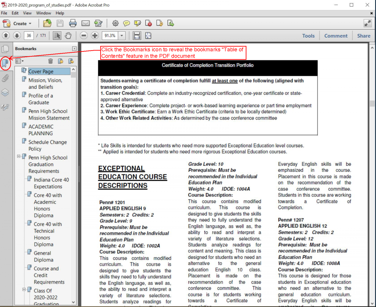 Adobe Bookmarks view screenshot