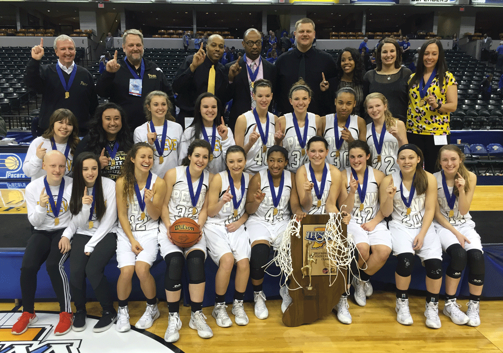 Team photo of the 2016 state championship Penn Girls Basketball team. 
