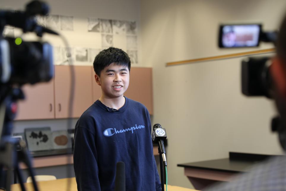 Penn Junior Felix Zhang being interviewed by reporters (Sept. 23, 2022)