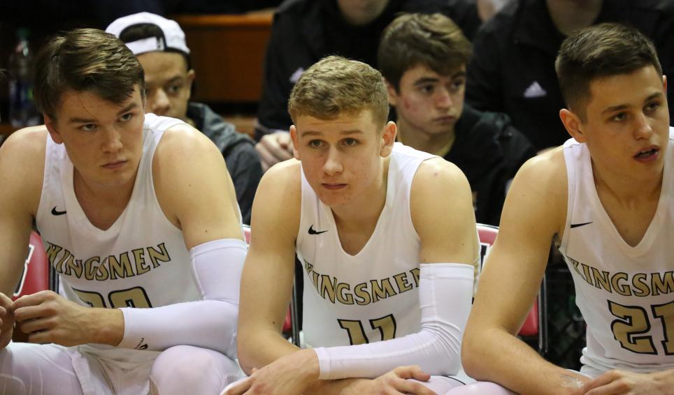 Penn players Noah Applegate, Drew Lutz & Beau Ludwick await the starting line-up intros
