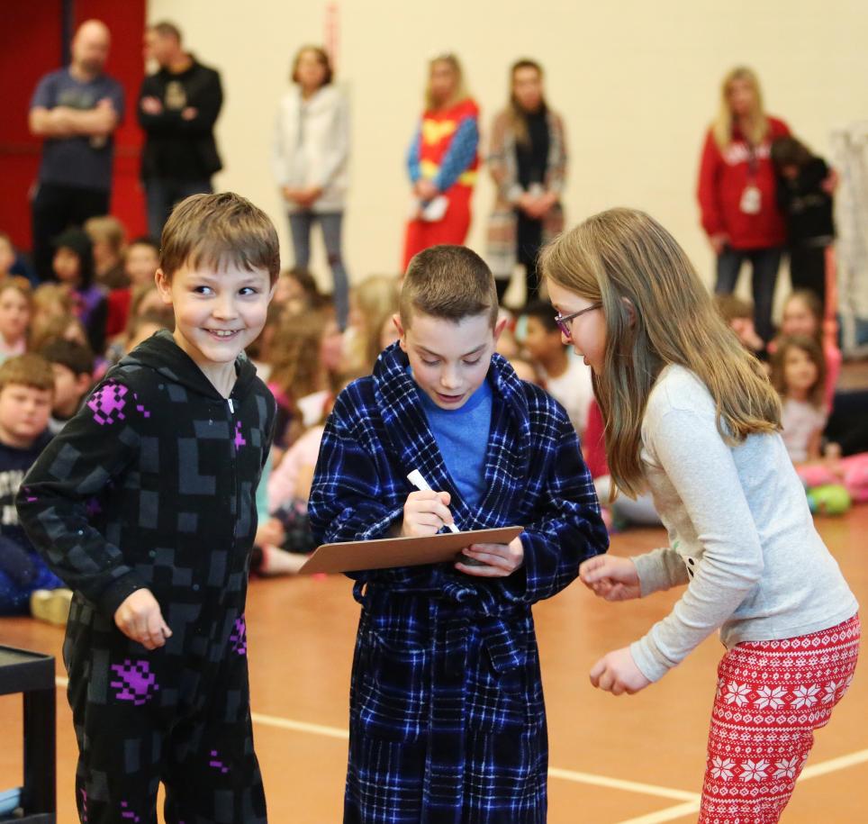 Bittersweet School students brainstorm during an ISTEP prep question during a segment called, "Are You Smarter than a High School Student?"