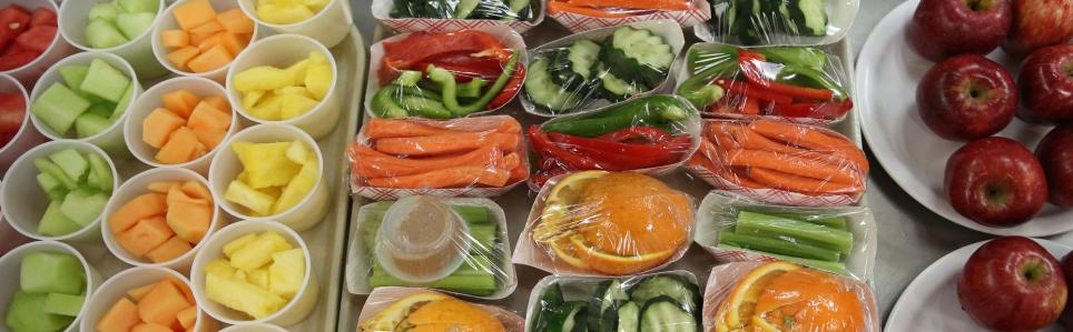 Array of vegetables and fruit.