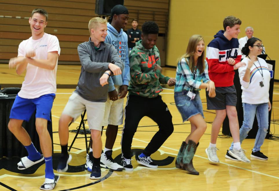 students during Freshmen Assembly (August 2019)
