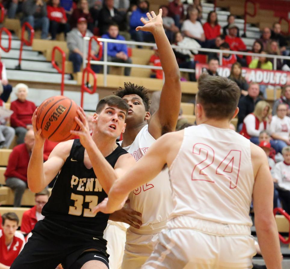 Kegan Hoskins powers to the hoop.