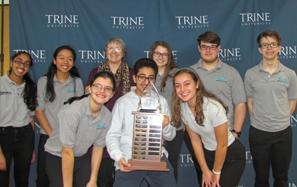 Penn's winning 9/10 TEAMS entry, front row from left, Rebecca Mattson, Hamid Awfadhl, Courtney Sharpe; back row, Komal Kumar, Karen Wang, Becky Tagliaferri (Coach), Mia Schwartz, Keatch Smith, and John Donaruma.