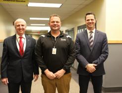 Superintendent Dr. Jerry Thacker, Teacher of the Year Eric Bowers & Principal Sean Galiher