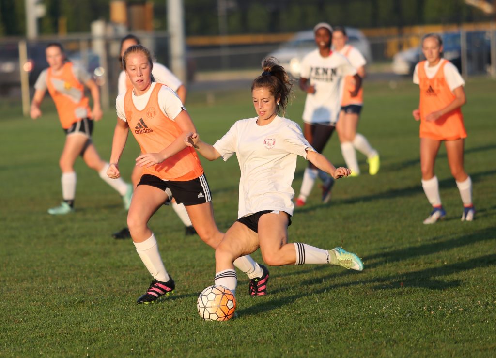 Penn Girls Soccer star Brooke Van Dyke, a University of Notre Dame commit, gets ready to blast the ball.