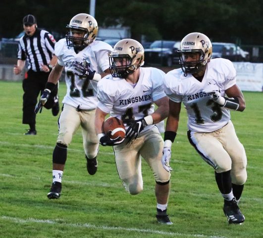 Penn linebacker Gabe Yeoman returns an interception.