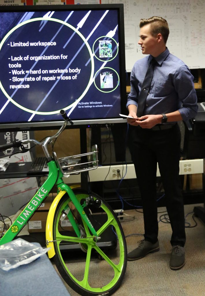 Penn student Robert Kelsey practices for his Innovation Challenge presentation.