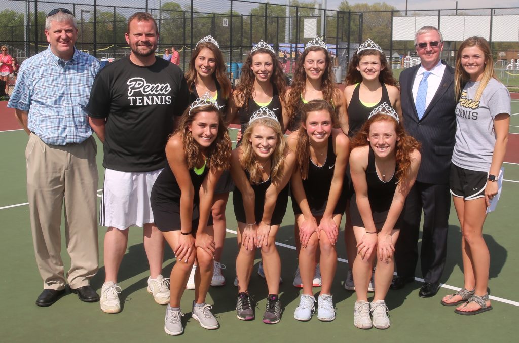 P-H-M Supt. Dr. Jerry Thacker, Penn High School Athletic Director Jeff Hart, and the Penn Girls Tennis Coaches and Seniors.