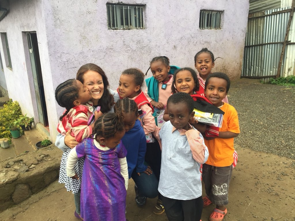 Mrs. Danielle Black with students of Bright Future Academy in Kechene, Ethiopia
