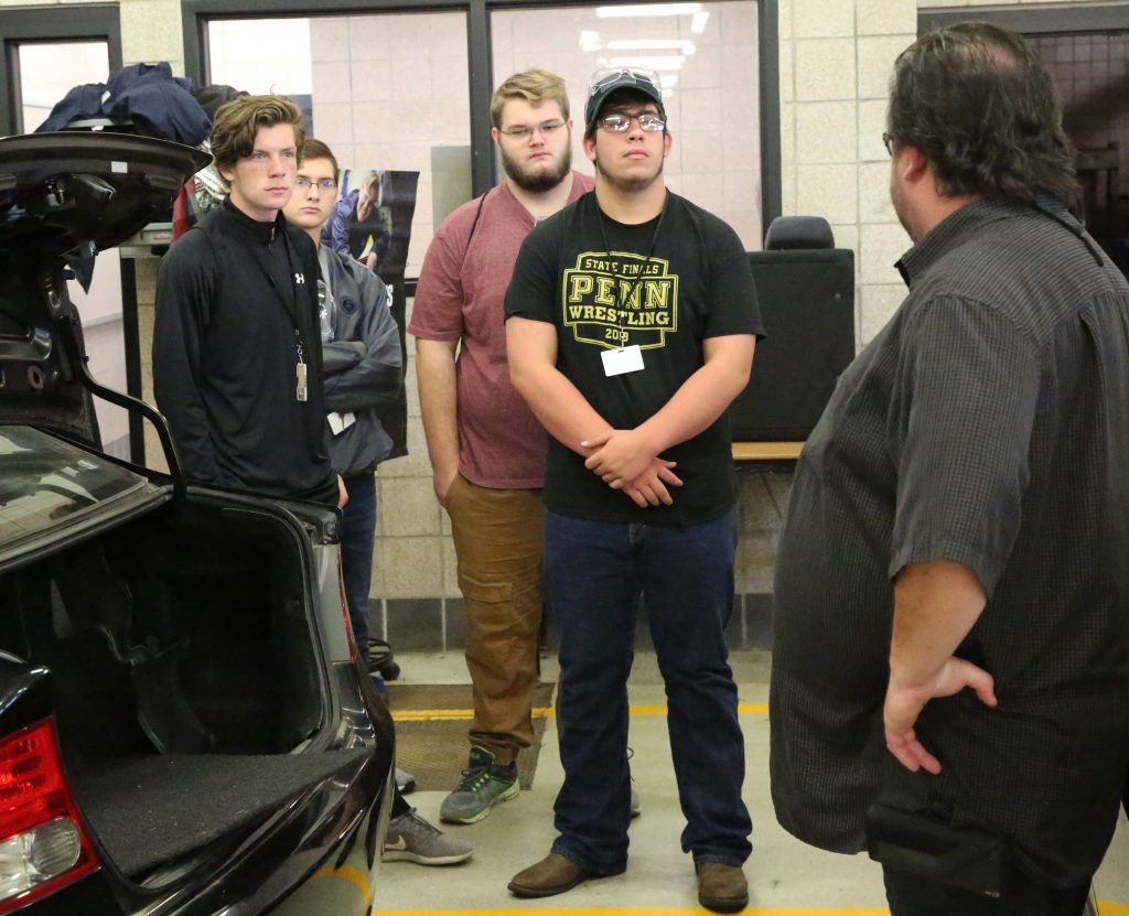 Penn students learn about the automotive engineering program at Ivy Tech.