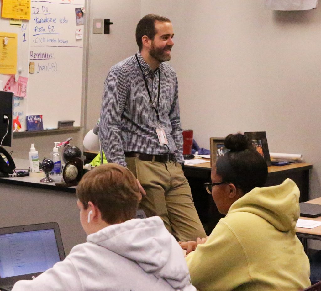 Penn Unified Track and Field Coach Bennett Blazo teaching in his Geography class.