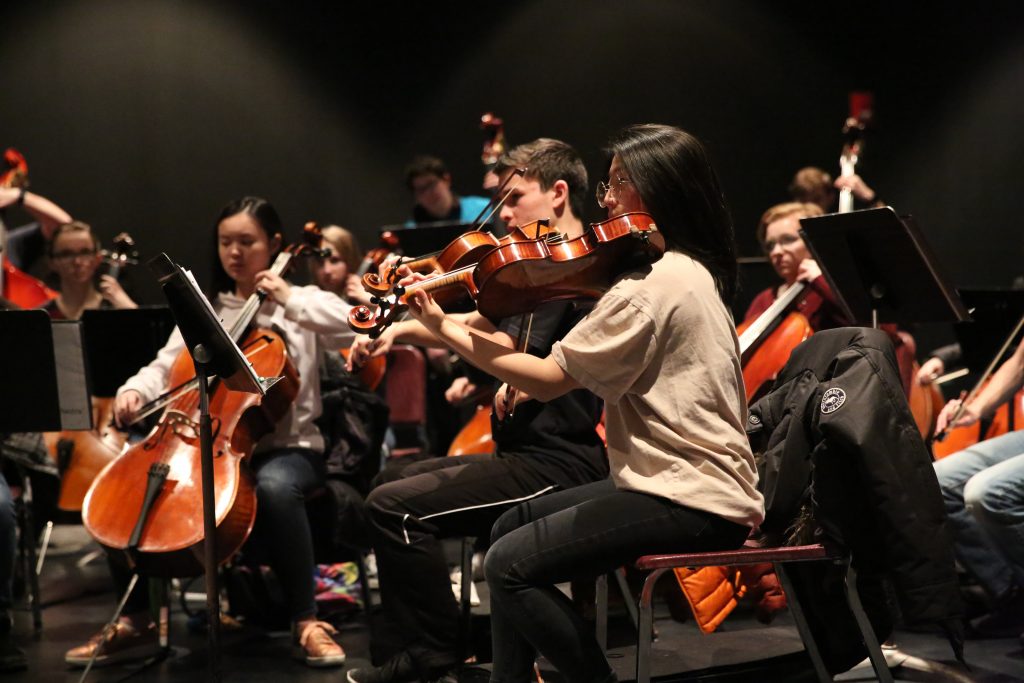 The Penn Symphonic Orchestra Strings practicing for their performance on Saturday, March 9, at the National Orchestra Cup.