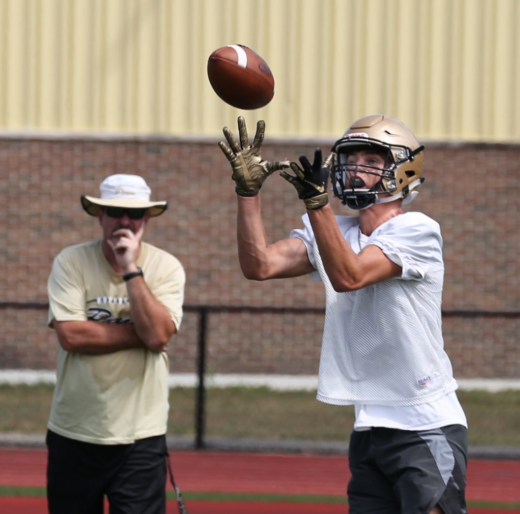 Penn Football practices for the 2019 season include passing drills.