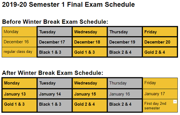 Penn Winter 2019 Final Exam schedule