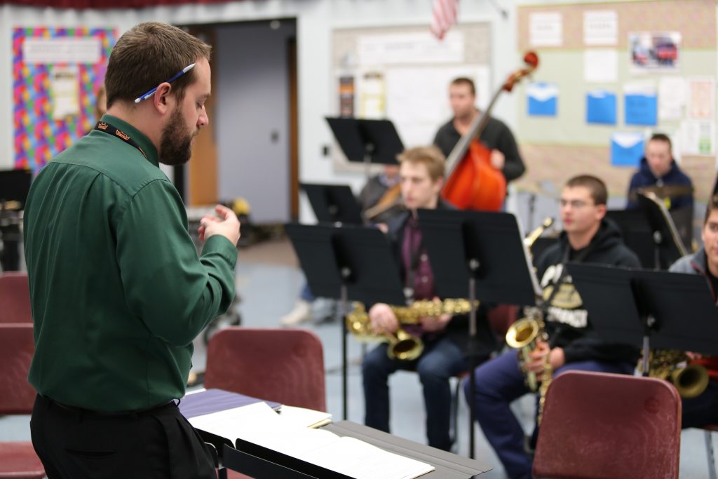 Penn Music Instructor Aaron Griesser conducting Advanced Jazz class.