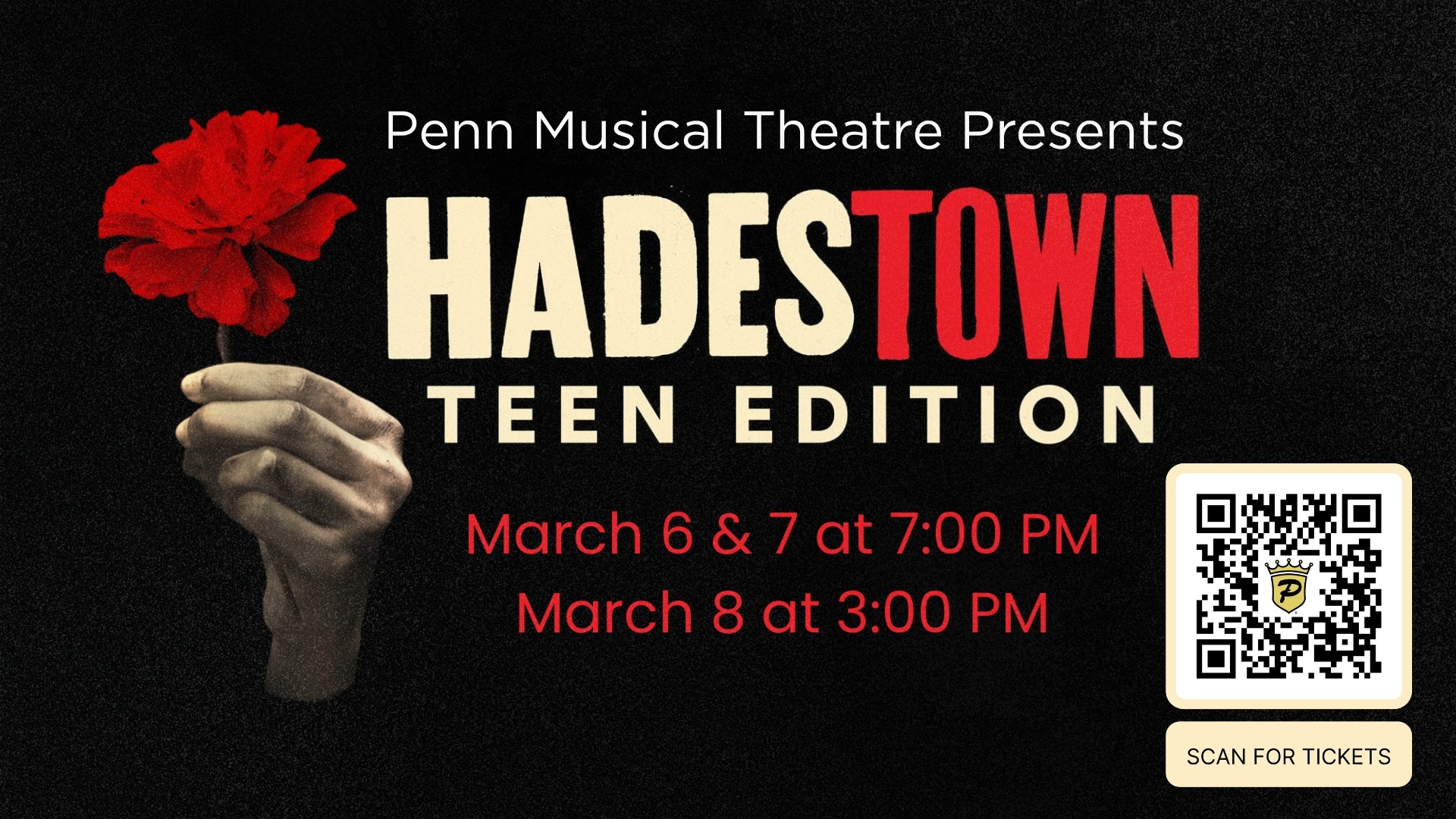 @penn.theatre and @pennchoir are working on another professional-level production called Hadestown! Tickets are just $13.70 - March 6-8th only, get your tickets now! https://bit.ly/3OYWp7o