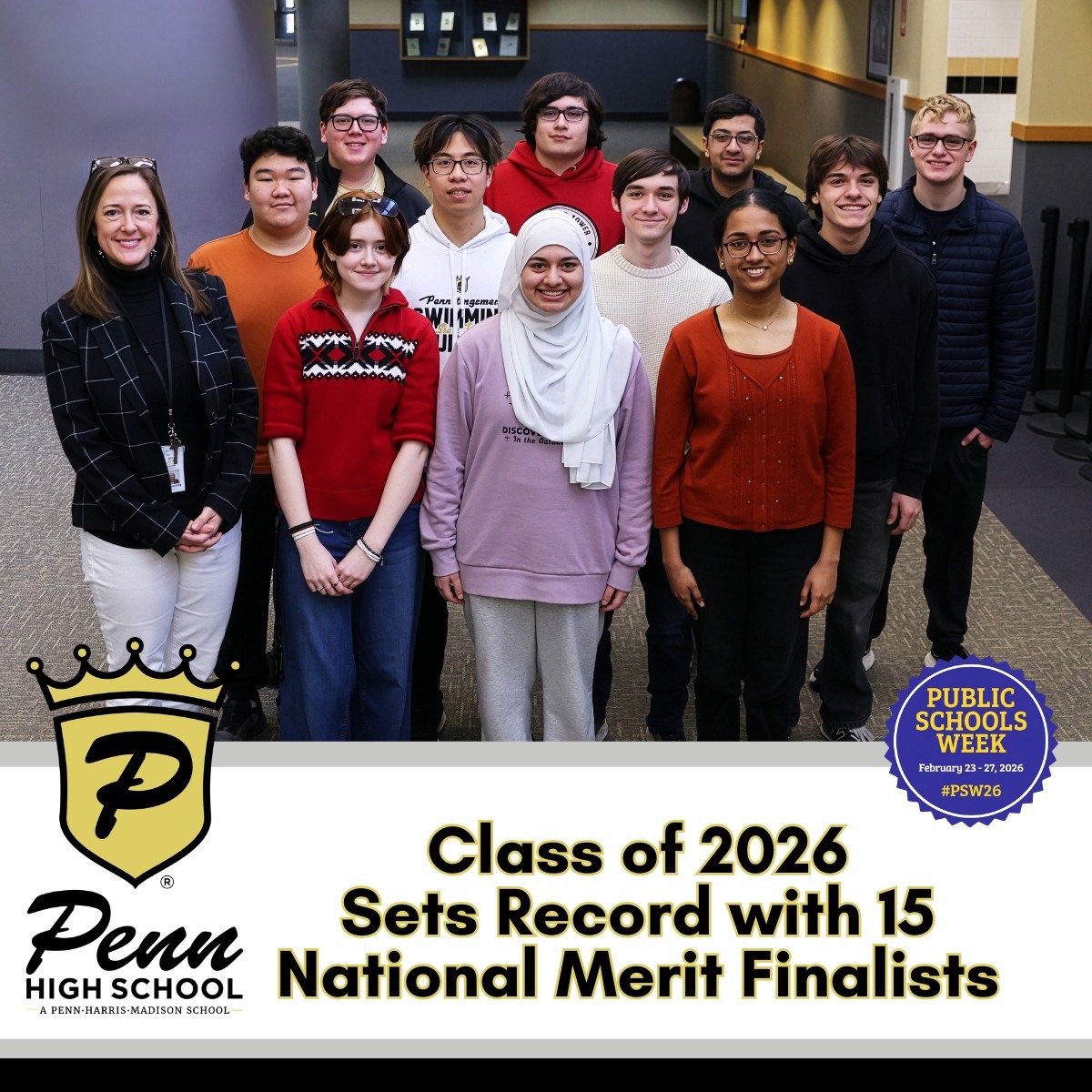 🎓 Top 1% in the nation. Record-breaking excellence.
The Penn High School Class of 2026 made history with 15 National Merit Scholarship Finalists! There’s no better time than Public Schools Week to celebrate these outstanding students and showcase that public education works. 💛🖤

👉 Check out our website to celebrate our scholars: https://phmexcellence.com/2026MeritFinalists

#PHMExcellence #OurPublicSchoolsWork #PublicSchoolsWeek