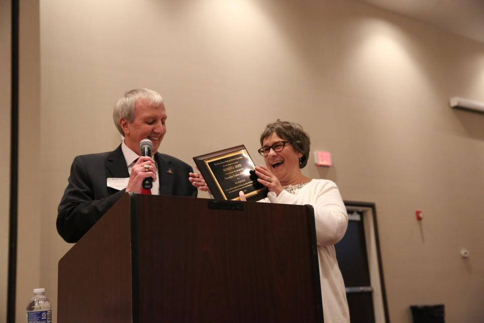PHM Superintendent Dr. Jerry Thacker honors Becky Hope at PHM's Employee Recognition Dinner held May 16
