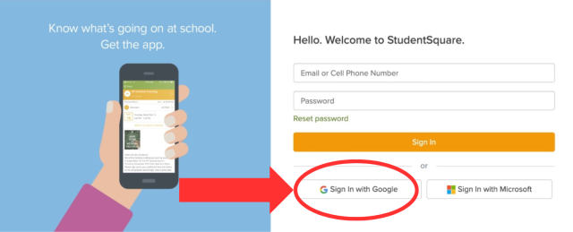 StudentSquare Google login