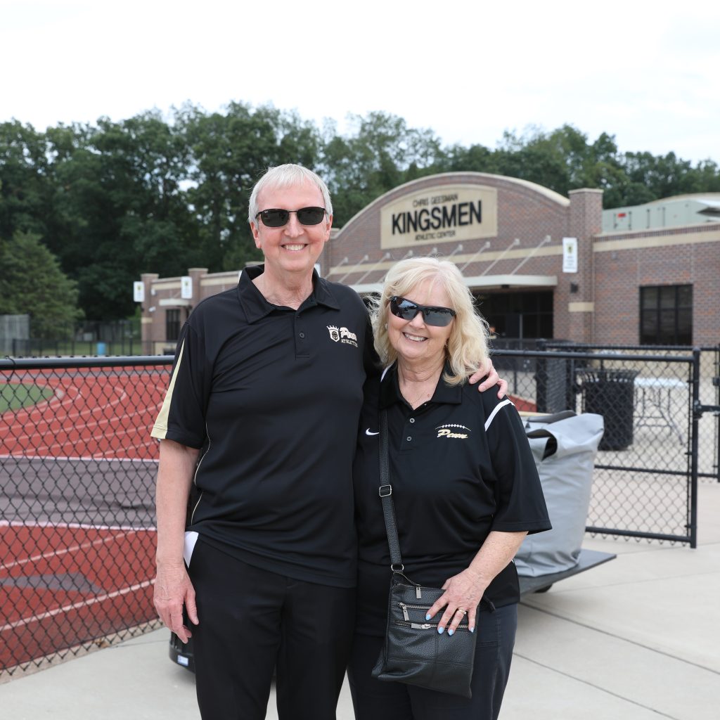 Dr. Jerry and Donna Thacker in front of Kingsmen Athletic Center, 8-25-23