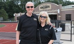 Dr. Jerry and Donna Thacker in front of Kingsmen Athletic Center, 8-25-23