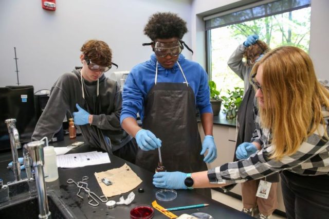 students working in science lab