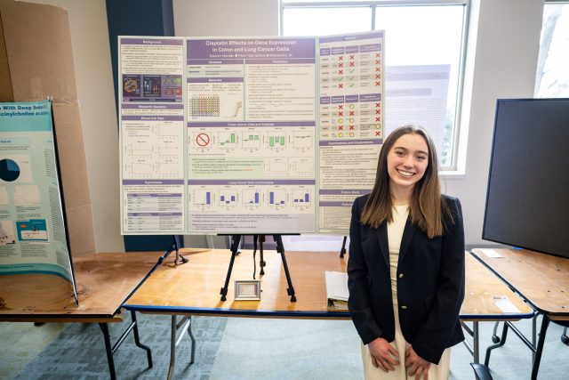 Eleanor Niemier (9th grade) presented her project “Cisplatin Effects on Gene Expression in Lung and Colon Cancer.” Eleanor received several honors including the Notre Dame College of Science Dean’s Award, the Harper Cancer Research Institute Award, the Regeneron Biomedical Science Award, and a 1st Place Ribbon.