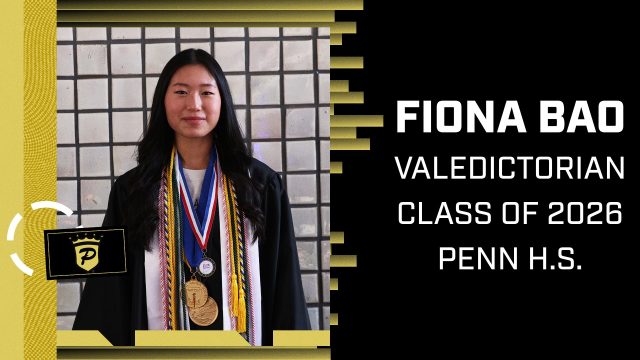 Fiona Bao, valedictorian of class 2026 at Penn State HS, graduates with medals and a diploma.
