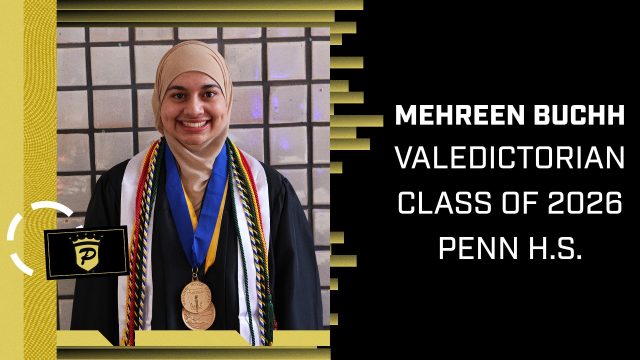 Mehreen Buchi, valedictorian of the class of 2026 at PNH HS, is wearing a medal around her neck.