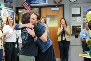 Penn Spanish teacher Kelley Watts is surprised as PHM's 2026 Secondary Teacher of the Year