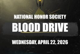 National Honor Society Blood Drive poster for April 23rd, 2026.