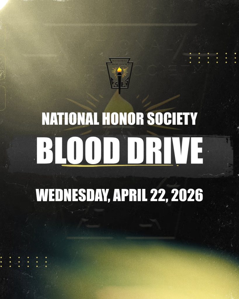 National Honor Society Blood Drive poster for April 23rd, 2026.