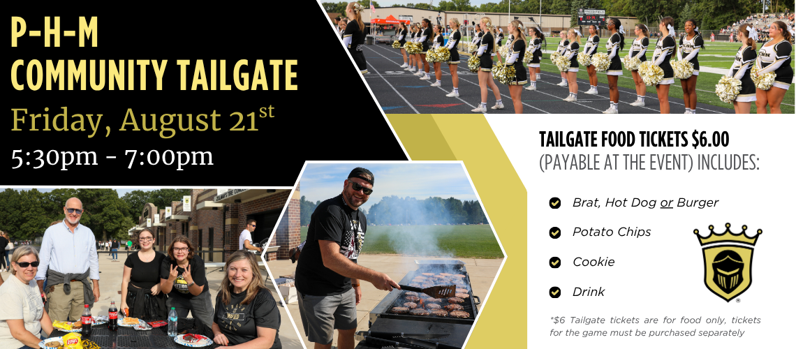 Community tailgate event at football stadium. Ticket information available on website.