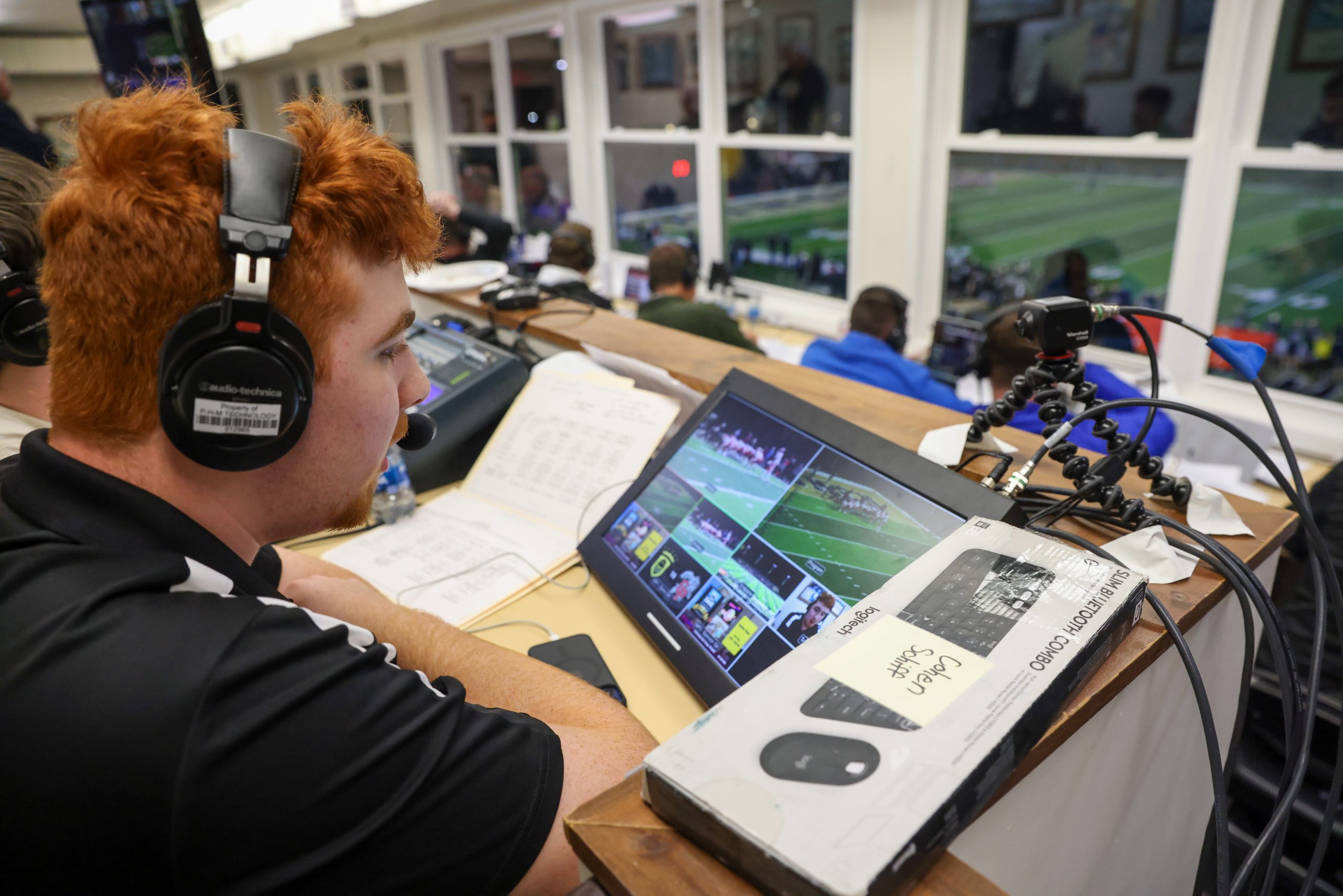 PNN Broadcast students in the Press Box during a football game